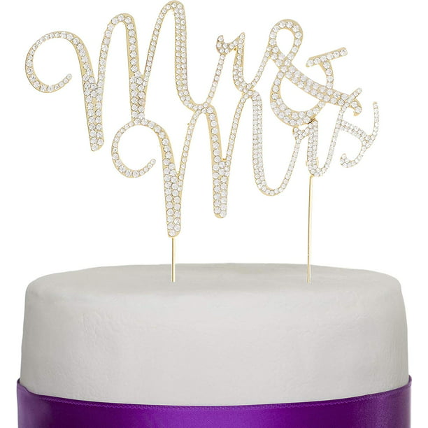 Cake Topper Wedding Party Birthday Mr & Mrs Let's Celebrate Silver Gold Glitter